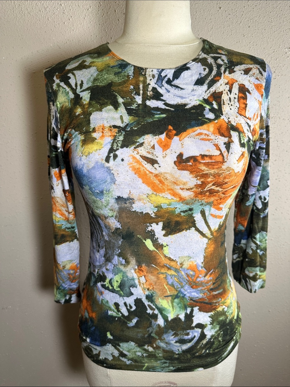 Leggiadro Colorful Watercolor Print 3/4 Sleeve Top Blouse women’s size 2 Small